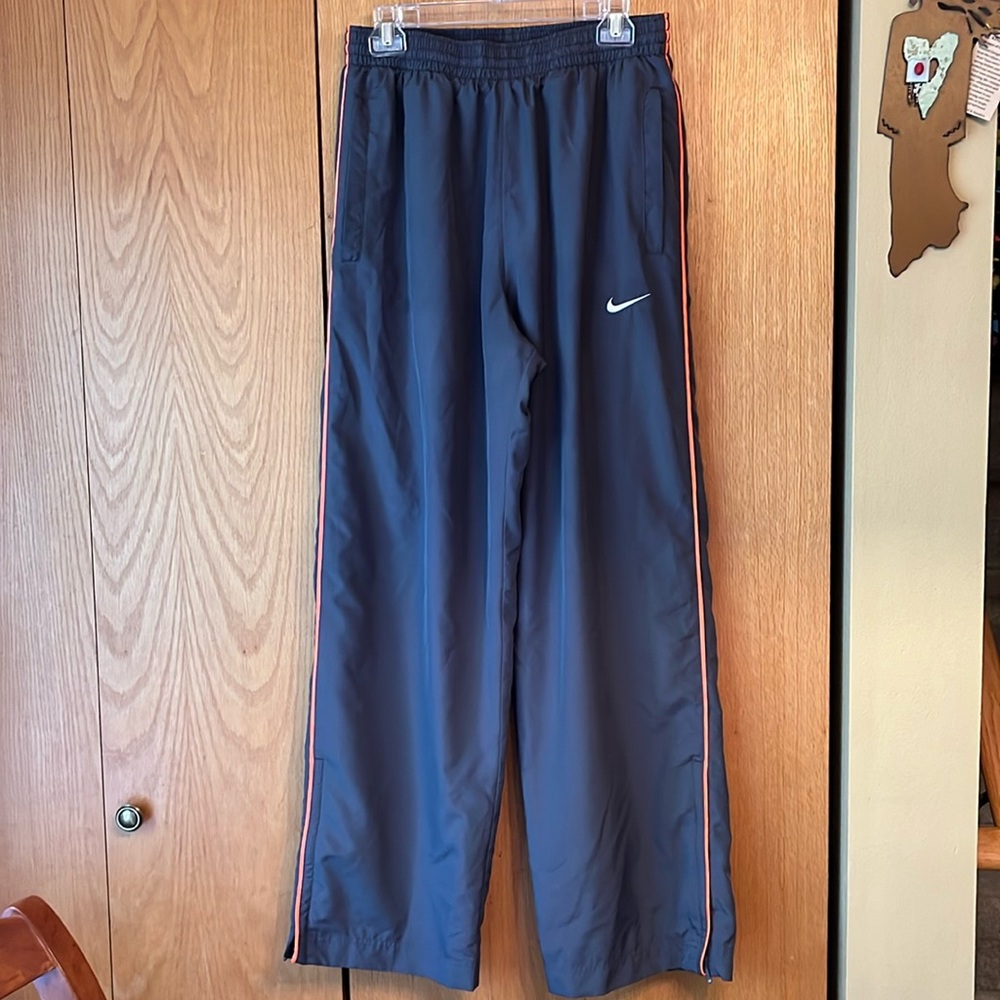 Nike Dri Fit L gray mesh lined elastic waist pull on warm up pants sports VGUC